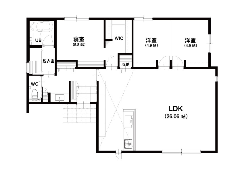 大空間に包まれる、北欧テイストの平屋。『平松プレリーA号館』